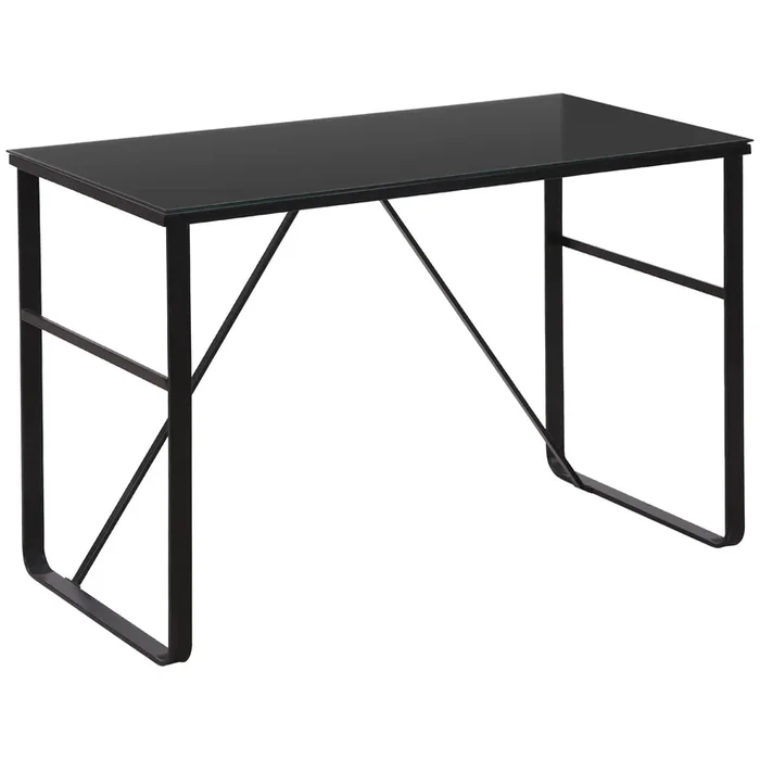 HOMCOM Escritorio Mesa de Ordenador 120x60x74,5 cm con Tablero de Vidrio Templado y Patas de Metal Carga 80 kg Estilo Moderno para Oficina Estudio Dormitorio Negro