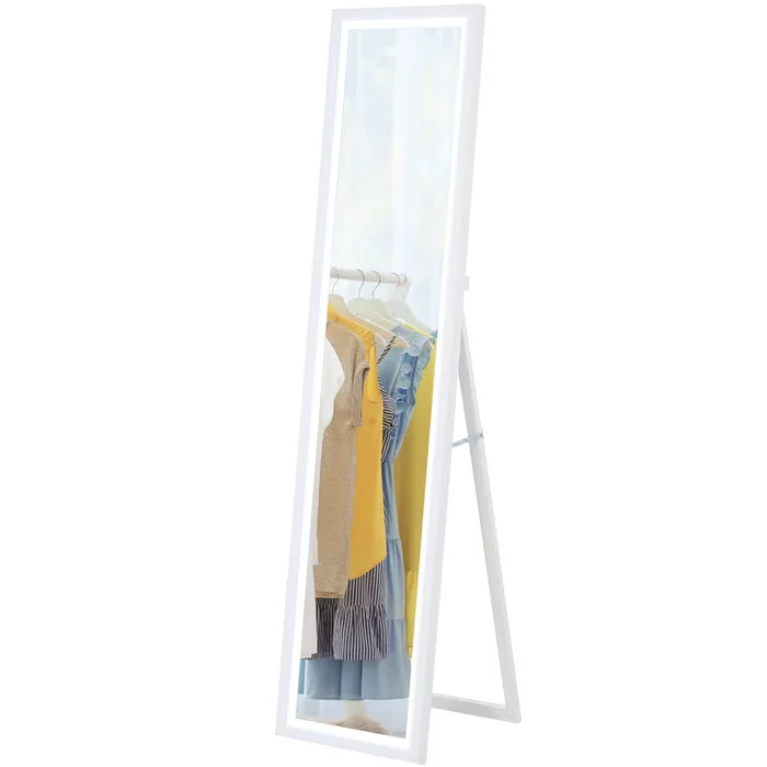 HOMCOM Espejo de Cuerpo Entero con Luz LED 160×40 cm Espejo de Pie Espejo de Pared con Iluminación de 3 Colores Táctil Inteligente Función de Memoria y Soporte para Salón Dormitorio Blanco