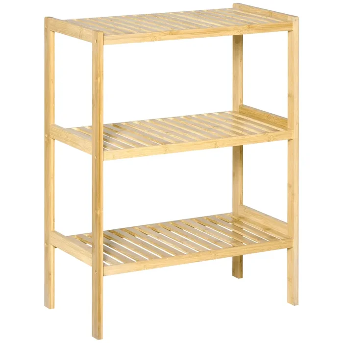 HOMCOM Estantería de Bambú de 3 Niveles Estantería de Pie Moderno Estante de Almacenamiento para Baño Cocina Salón Dormitorio Antivuelco 62x33x80 cm Natural