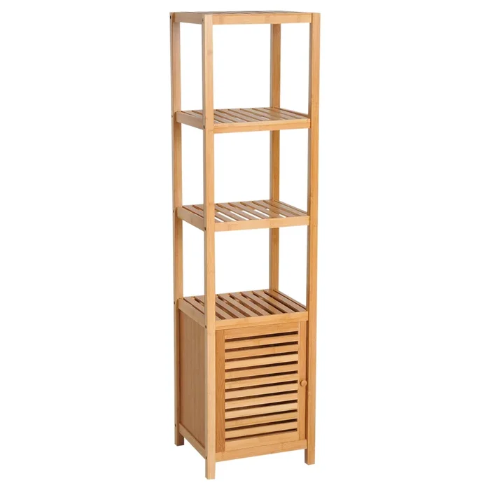 HOMCOM Estantería de Baño de Bambú Estantería de Almacenaje para Baño con 1 Puerta y 4 Estantes para Cocina Salón Dormitorio 33×36,5×140 cm Natural