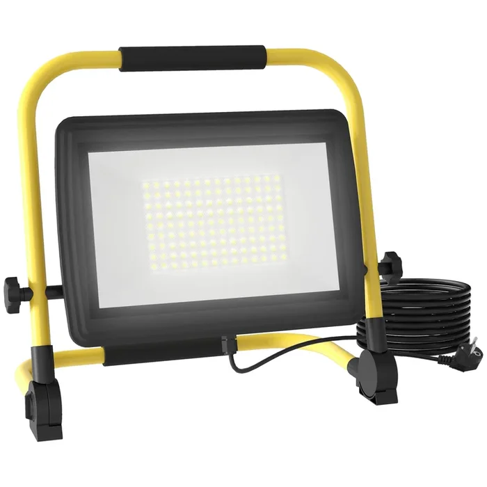 HOMCOM Foco LED con Cabezas y Soporte Ajustables 100 W 8500 Lúmenes IP65 6500K Foco Proyector Led Resistente a la Intemperie Portátil con Asa para Interior y Exterior Amarillo y Negro