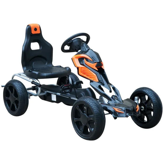 HOMCOM Go Kart Racing Deportivo Coche de Pedales para Niños +5 Años con Asiento Ajustable Embrague y Freno Ruedas de Goma 122x60x70cm Negro y Naranja