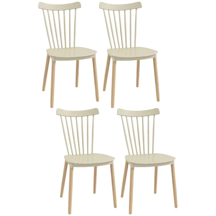 HOMCOM Juego de 4 Sillas de Comedor Estilo Nórdico Sillas de Cocina con Respaldo Alto Asiento de Polipropileno y Patas de Madera de Haya Carga 120 kg 48×52,5×83 cm Natural