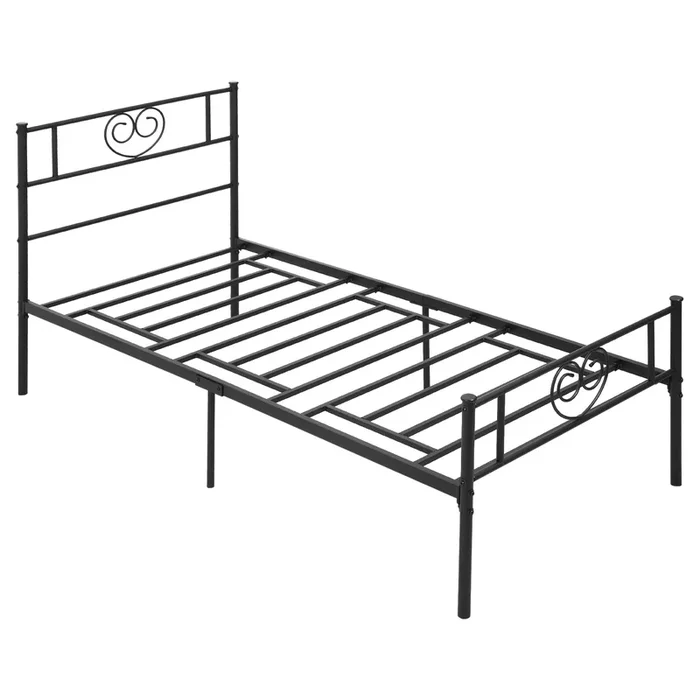 HOMCOM Marco de Cama Individual de Metal 31 cm para Colchón 90×190 cm con Cabecera Forma de Corazón Estructura de Cama con Espacio Bajo de Almacenamiento 95x196x100 cm Negro