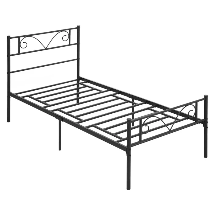 HOMCOM Marco de Cama Individual de Metal 31 cm para Colchón 90×190 cm con Cabecera Forma de Mariposa Estructura de Cama con Espacio Bajo de Almacenamiento 95x196x100 cm Negro