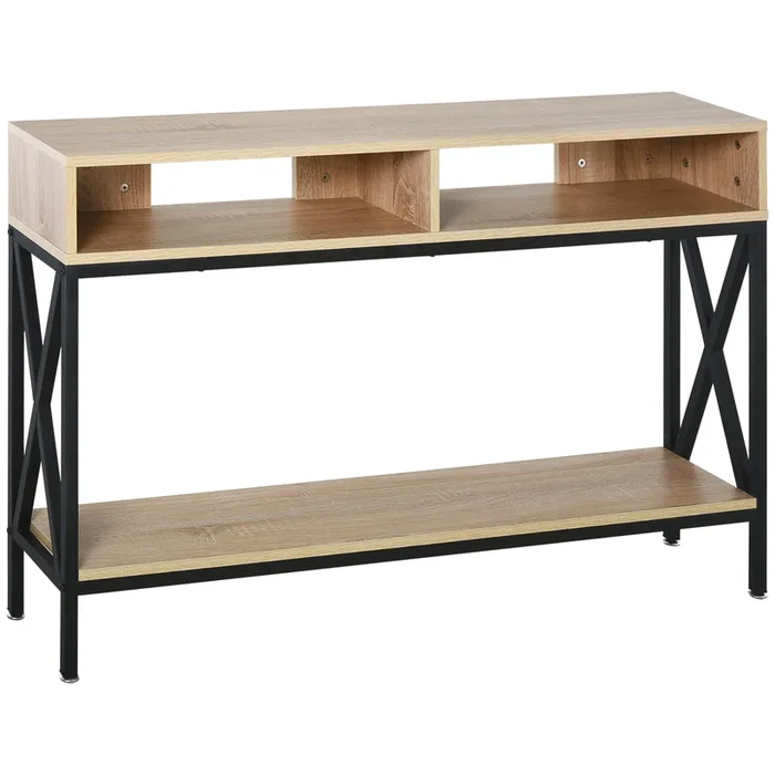 HOMCOM Mesa Consola Mueble para Recibidor con 2 Compartimientos y Estante Consola para Recibidor Entrada Pasillo 120×23,5×75 cm Roble y Negro