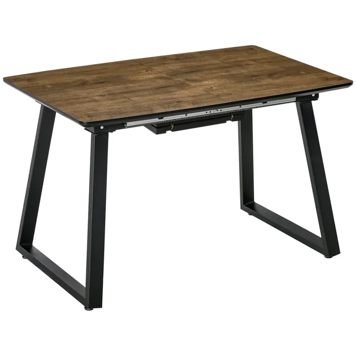 HOMCOM Mesa de Comedor Extensible Mesa de Cocina Rectangular con Efecto de Madera para 4-6 Personas con Marco de Acero y Hojas Ocultas para Salón 120-160x80x76 cm Marrón