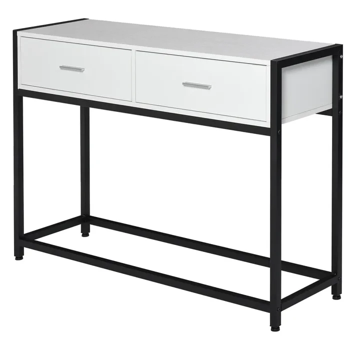 HOMCOM Mesa de Consola 120x34x81 cm Mesa de Entrada con 2 Cajones y Pies Ajustables Mueble de Recibidor de Estilo Moderno para Pasillo Salón Blanco y Negro