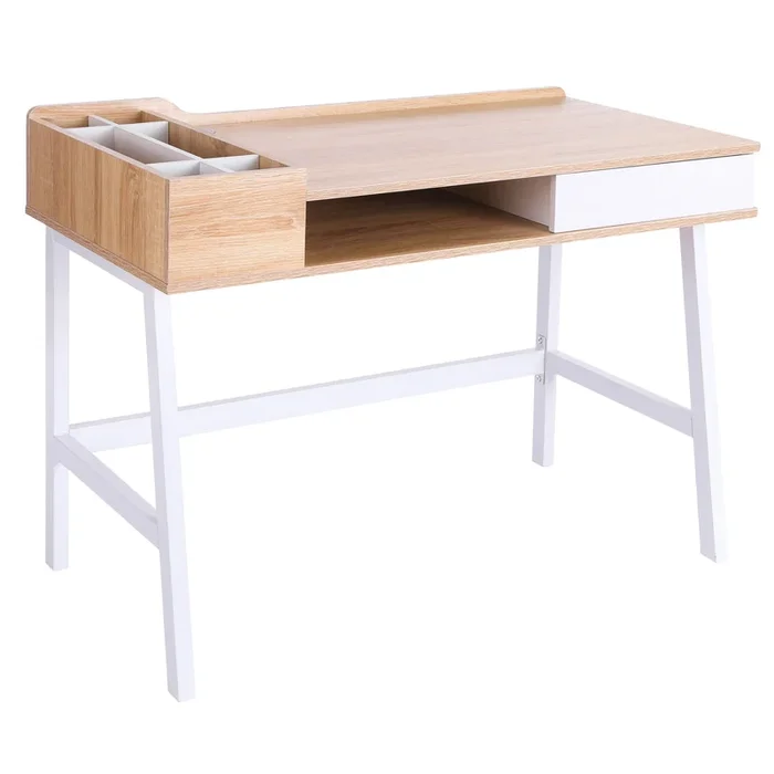HOMCOM Mesa de Ordenador 80×53 cm Escritorio con 6 Compartimentos Estante Abierto y Cajón de Almacenaje para Oficina Despacho Estudio 100x55x81,5 cm Roble y Blanco