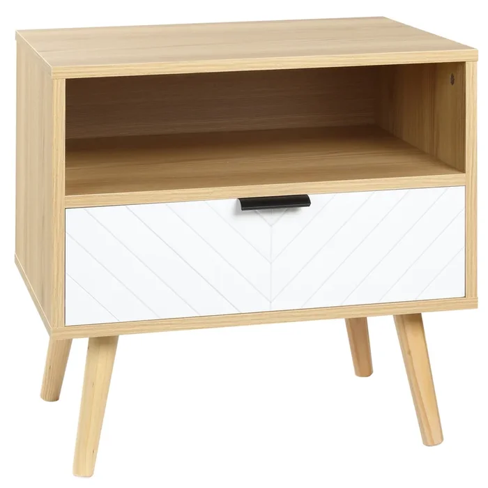 HOMCOM Mesita de Noche Mesa Auxiliar con 1 Cajón y 1 Estante Abierto para Dormitorio Salón Oficina Estilo Moderno 50×39,5×49,5 cm Madera Natural
