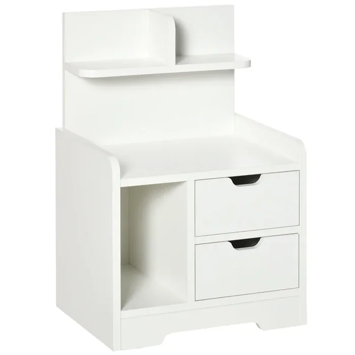 HOMCOM Mesita de Noche Moderna Mesilla de Noche con 2 Cajones y 3 Compartimientos de Almacenajes para Salón Dormitorio Carga 30 kg 40x30x60 cm Blanco