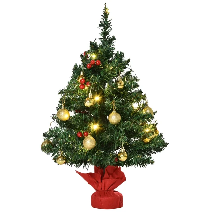 HOMCOM Mini Árbol de Navidad 60cm Artificial Árbol de Pino Decoración Navideña con Soporte Metálico 73 Ramas Verde PVC