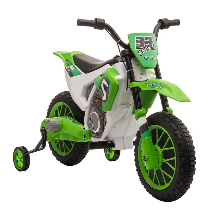 HOMCOM Moto Eléctrica para Niños de +3 Años 12V Moto de Juguete Infantil con 2 Ruedas de Equilibrio Velocidad 3-8 km/h Arranque Suave 106,5×51,5×68 cm Verde
