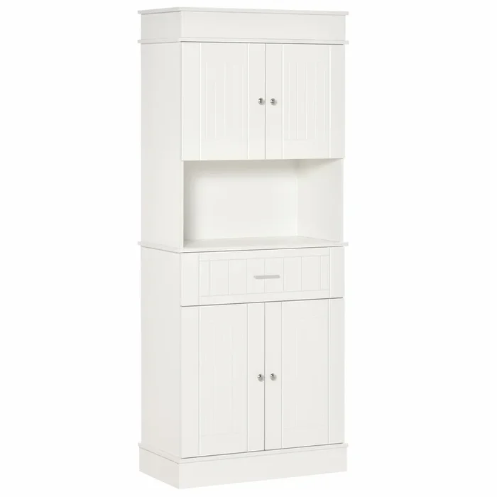 HOMCOM Mueble Auxiliar de Cocina Aparador Alacena con 1 Cajón 4 Puertas y Estantes Interiores Ajustables para Comedor Salón Antivuelco 74,3×39,4×183 cm Blanco