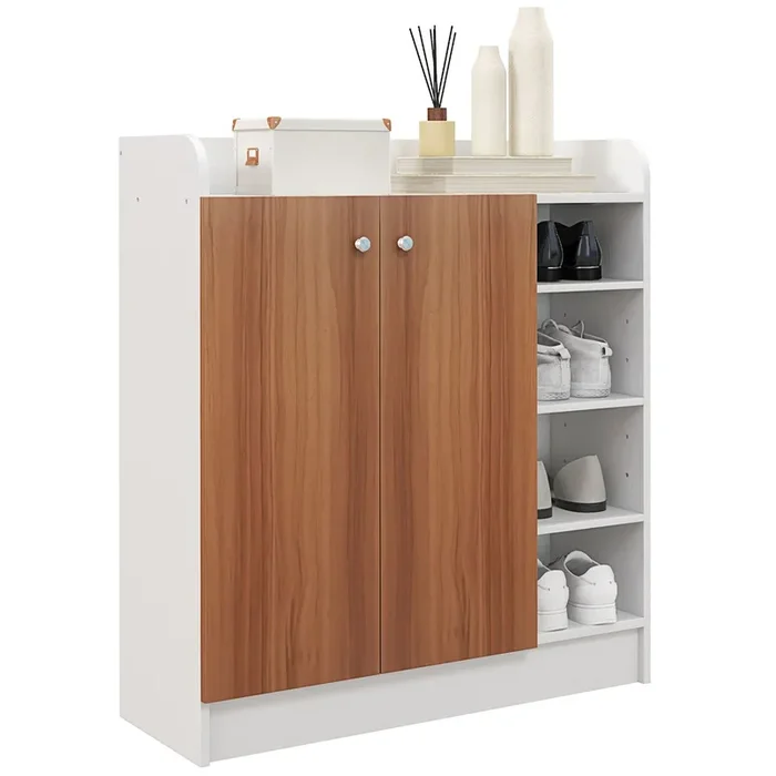 HOMCOM Mueble Zapatero de 2 Puertas Zapatero Estrecho con Estantes Ajustables para 12 Pares de Zapatos para Pasillo Entrada 83x30x90 cm Natural