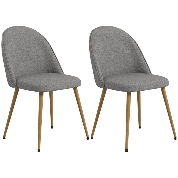 HOMCOM Pack de 2 Sillas de Comedor Sillas de Cocina Tapizadas de Tela de Lino con Patas de Acero para Salón Dormitorio Carga 120 kg 50x52x83 cm Gris