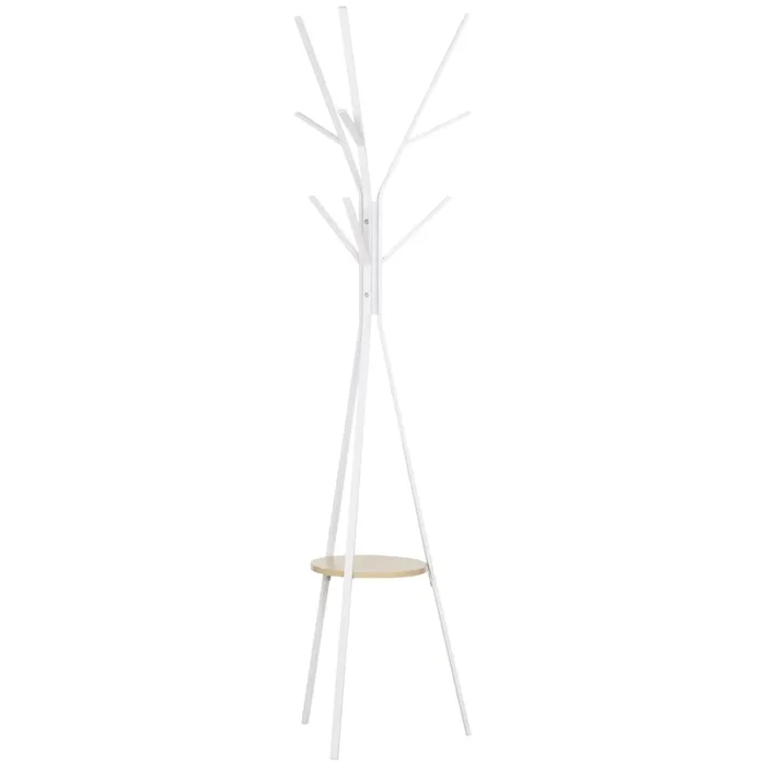 HOMCOM Perchero de Pie Forma de Árbol Perchero para Ropa de Metal con 9 Ganchos y Estante Perchero Vintage para Dormitorio Salón 45x45x180 cm Blanco
