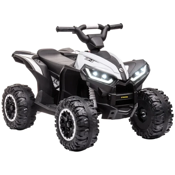 HOMCOM Quad Eléctrico para Niños 12V, Quad para Niños de 3-5 Años, con 2 Motores, Velocidad Ajustable 3-6km/h, Faros, Bocina, Música, USB, Avance y Retroceso, Blanco