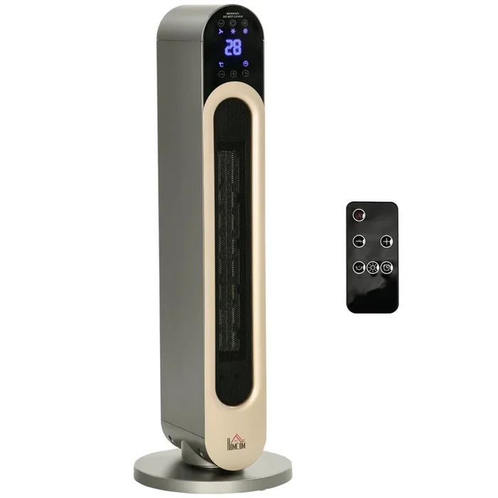 HOMCOM Radiador Eléctrico bajo Consumo 2000 W Calefactor Eléctrico de Torre con Mando a Distancia Pantalla LED Temporizador de 12H Termostato 3 Modos y Oscilación para 20-25 m² Plata