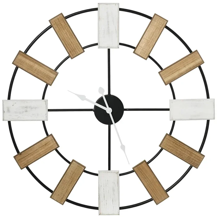 HOMCOM Reloj de Pared Grande Silencioso de Ø60 cm Reloj de Pared de Metal y Madera con Funciona con Pilas sin Tictac Estilo Moderno Decoración para Salón Dormitorio Oficina Multicolor
