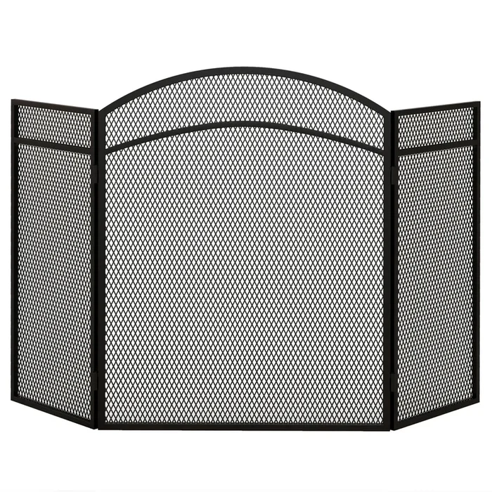 HOMCOM Salvachispas para Chimenea de 3 Paneles Protector de Chimenea Plegable Pantalla de Chimenea con Estructura de Metal 96×60 cm Negro