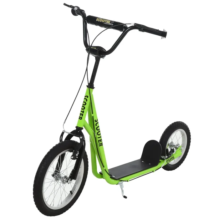 HOMCOM Scooter Patinete para Niños Mayores de 5 Años con 2 Neumáticos de Caucho Inflable con Doble Freno Manillar Ajustable en Altura Soporte 100 kg 135x58x88-94 cm Verde