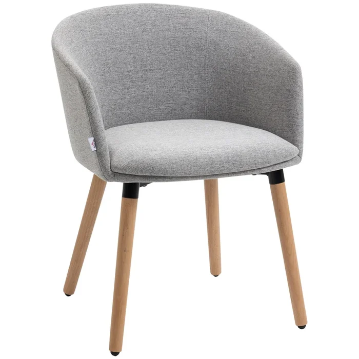 HOMCOM Silla de Comedor Butaca de Salón Tapizada en Lino Sintético con Reposabrazos y Patas de Madera para Oficina Dormitorio Carga 120 kg 57x56x72 cm Gris