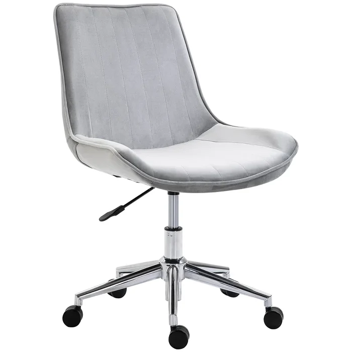 HOMCOM Silla de Oficina Sin Reposabrazos Silla de Escritorio Silla Giratoria para Niños con Altura Ajustable Respaldo de Poliéster Suave y Ruedas Carga 120 kg 52,5x60x82-91 cm Gris