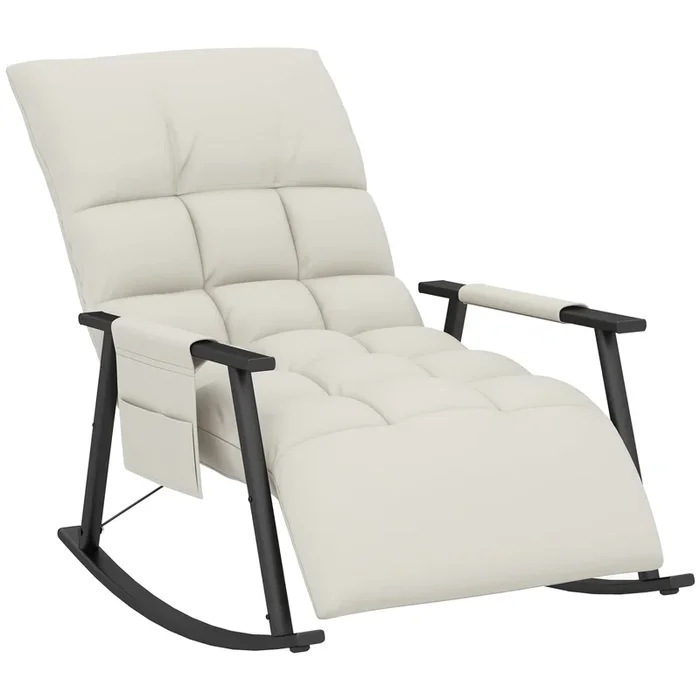 HOMCOM Silla Mecedora con Respaldo y Reposapiés Ajustables Mecedora para Lactancia Sillón Balancín con Bolsillo Marco de Acero Carga 120 kg para Dormitorio Salón Crema
