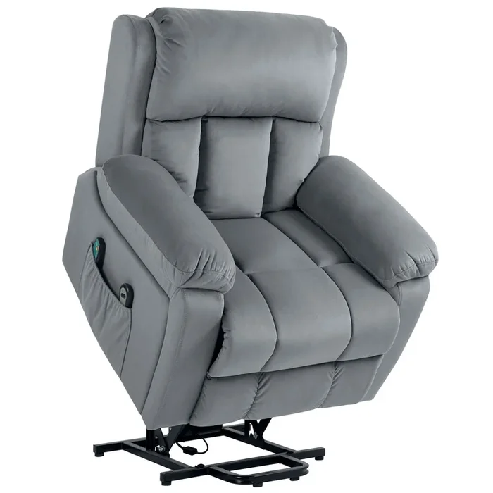 HOMCOM Sillón Relax Levanta Personas Eléctrico Sillón Elevador con 8 Punto de Masaje Sillón Eléctrico Reclinable con Función de Calentamiento Asiento Amplio Mando a Distancia y Bolsillo Lateral Gris