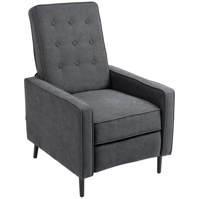 HOMCOM Sillón Relax Reclinable Manual Hasta 145° Sofá Relax Tapizado en Poliéster con Reposapiés Retráctil Carga 150 kg para Salón Oficina Dormitorio 68x87x100 cm Gris