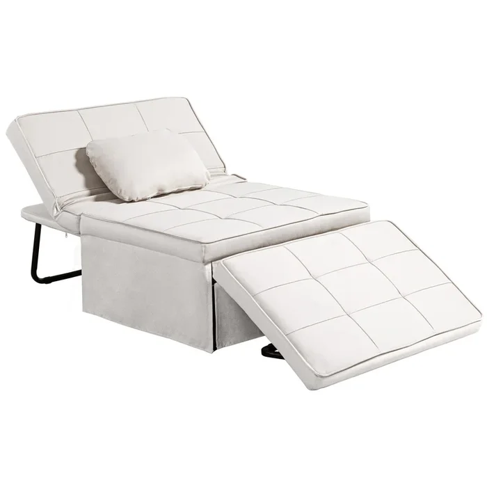 HOMCOM Sofá Cama Convertible Plegable 4 en 1, 95×189 cm, Sillón Cama Plegable, Tapizado en Lino, con Respaldo Ajustable, Reposapiés, Almohada, para Espacios Pequeños, Apartamentos, Crema