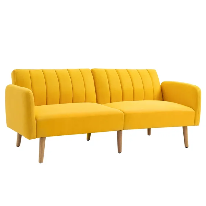 HOMCOM Sofá Cama de 2 Plazas Moderno 173x75x73 cm Sofá Cama Plegable Tapizado en Lino Sintético con Respaldo Ajustable en 3 Niveles y Reposabrazos Desmontables para Salón Oficina Amarillo
