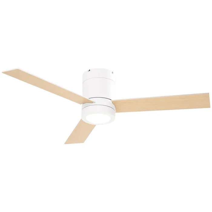 HOMCOM Ventilador de Techo con Luz LED Motor AC 48W Mando a Distancia 112 de Diámetro 3 Velocidades Temporizador 3 Aspas de Madera Silencioso para Dormitorio Salón Comedor 112x112x25 cm Blanco