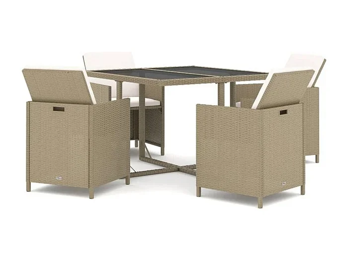 Hugo Set comedor de jardín 5 pzas con cojines ratán sintético beige