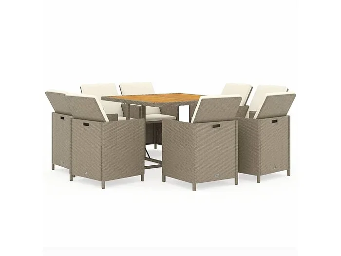 Hugo Set comedor de jardín 9 pzas con cojines ratán sintético beige