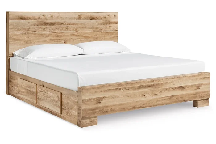Hyanna Tan Brown King Storage Platform Bed with 4 Drawers