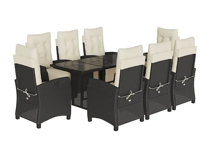 Igmar Set de comedor de jardín 9 pzas y cojines ratán sintético negro