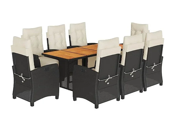 Igmar Set de comedor de jardín 9 pzas y cojines ratán sintético negro