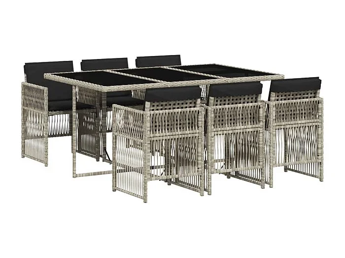 Ilo Set comedor jardín 7 pzas y cojines ratán sintético gris claro