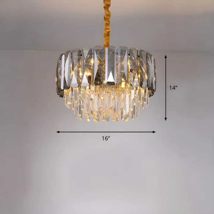 Iluminación de Araña de Bloque de Cristal Transparente Lámpara de Colgar Moderna de Tambor para Dormitorio – 110 A 120 V Transparente 40,64 cm