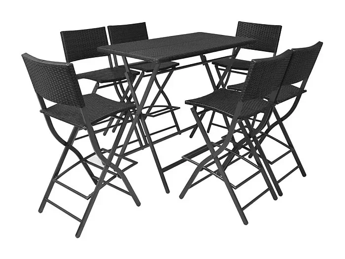 Ilyra Set comedor de jardín plegable 7 pzas poli ratán y acero negro