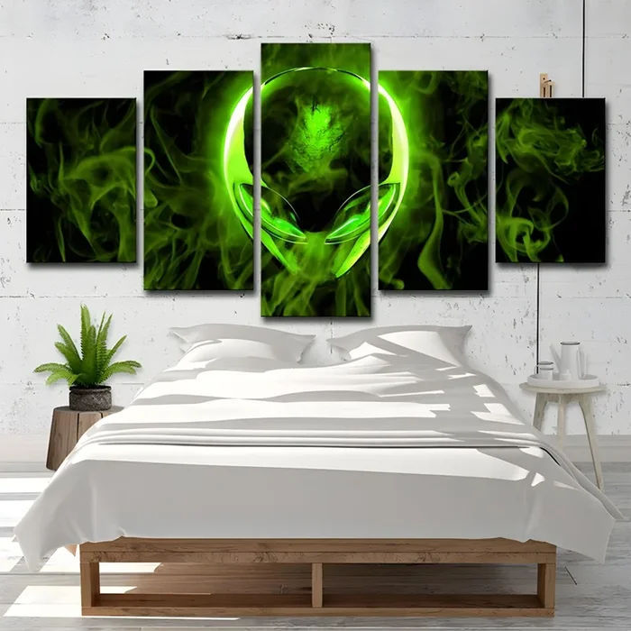 Impresión de arte alienígena de fantasía contemporánea en lienzo de varias piezas en verde para habitación de adolescentes – Verde Pequeño