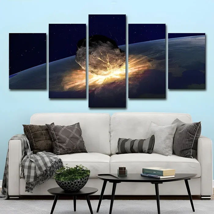 Impresión en lienzo de la ciencia ficción «Meteorito Planet Killer» en dorado para decoración de pared del salón