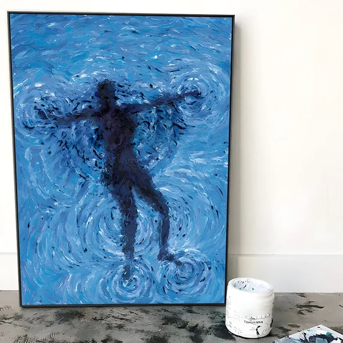 Impresión en lienzo Flotando en el mar Arte de pared modernista texturizado para dormitorio en azul – Azul 60 cm x 80 cm