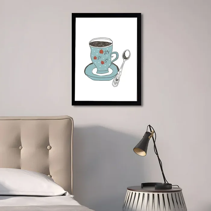 Impresión en lienzo texturizado tradicional de taza de café para pared en color claro para cocina