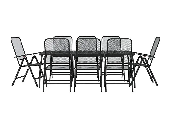 Jenneke Juego de comedor de jardín 9 pzas malla metálica gris antracita