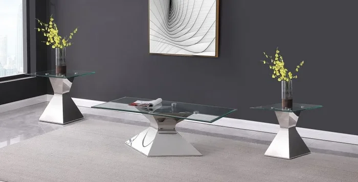 Jenny Chrome 3-Piece Rectangular Coffee and End Table Set