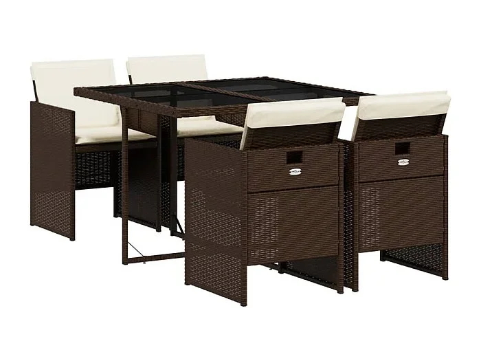 Jesse Set comedor de jardín 5 piezas y cojines ratán sintético marrón