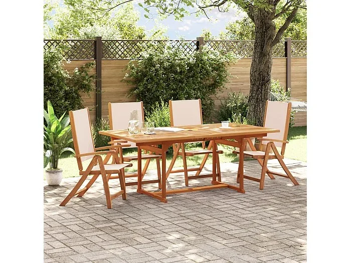 Juego comedor de jardín 5 piezas madera maciza acacia y textileno
